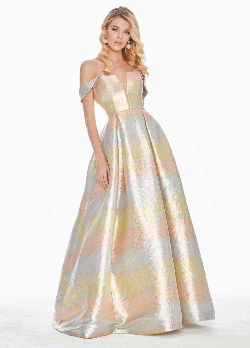 Style 1570 Ashley Lauren Size 6 Prom Plunge Multicolor A-line Dress on Queenly