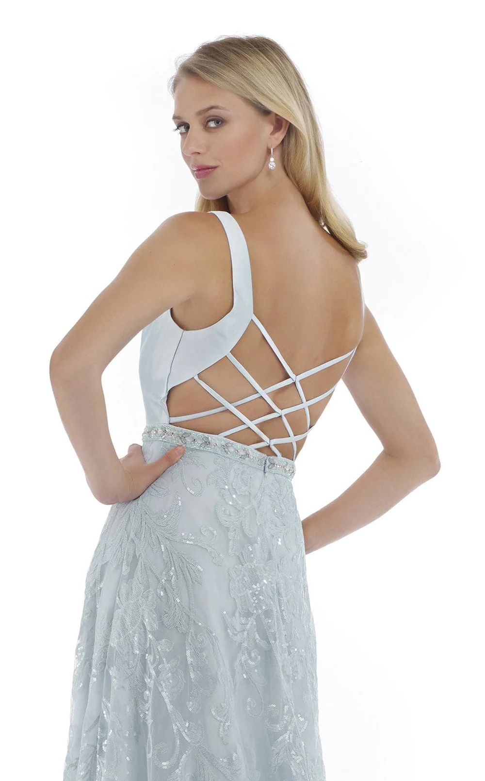 Style 16094 Morell Maxie  Size 14 Prom Plunge Lace Light Blue A-line Dress on Queenly