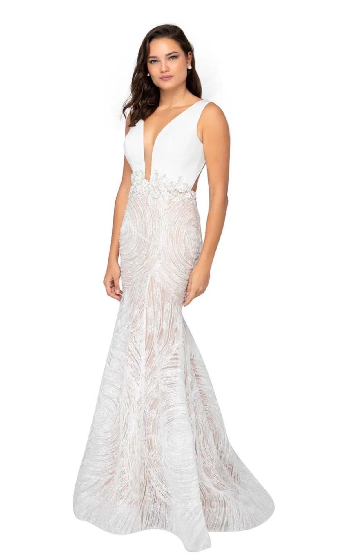 Style 1911P8158 Terani Couture Size 6 Wedding Plunge Lace White Mermaid Dress on Queenly