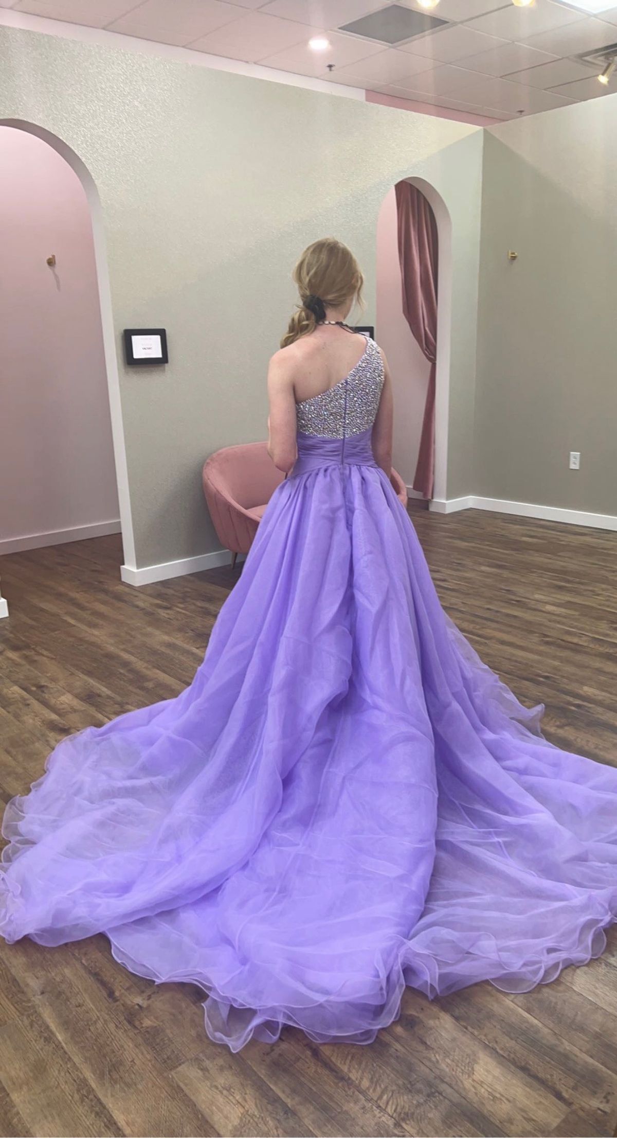 Ashley Lauren Size 0 Prom One Shoulder Sequined Light Purple Ball Gown on Queenly