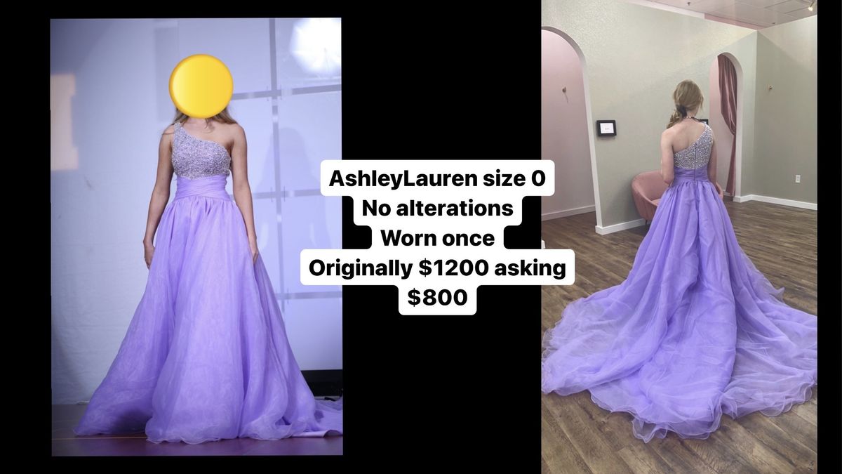 Ashley Lauren Size 0 Prom One Shoulder Sequined Light Purple Ball Gown on Queenly