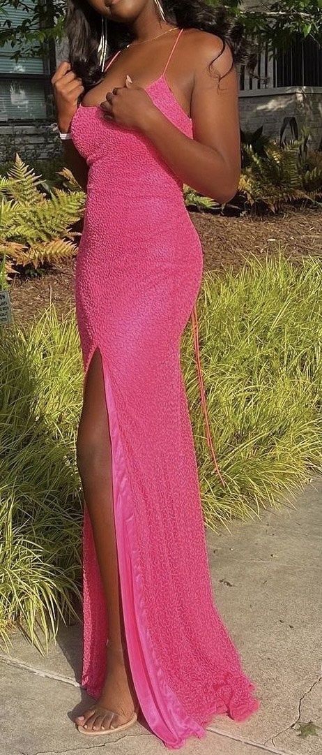 Style 3413 Primavera Size 8 Prom Hot Pink Side Slit Dress on Queenly