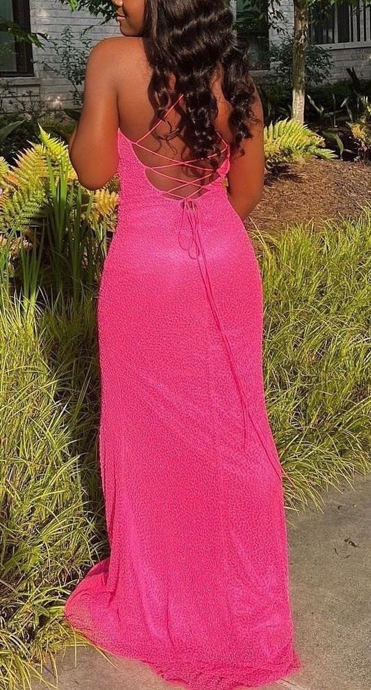 Style 3413 Primavera Size 8 Prom Hot Pink Side Slit Dress on Queenly