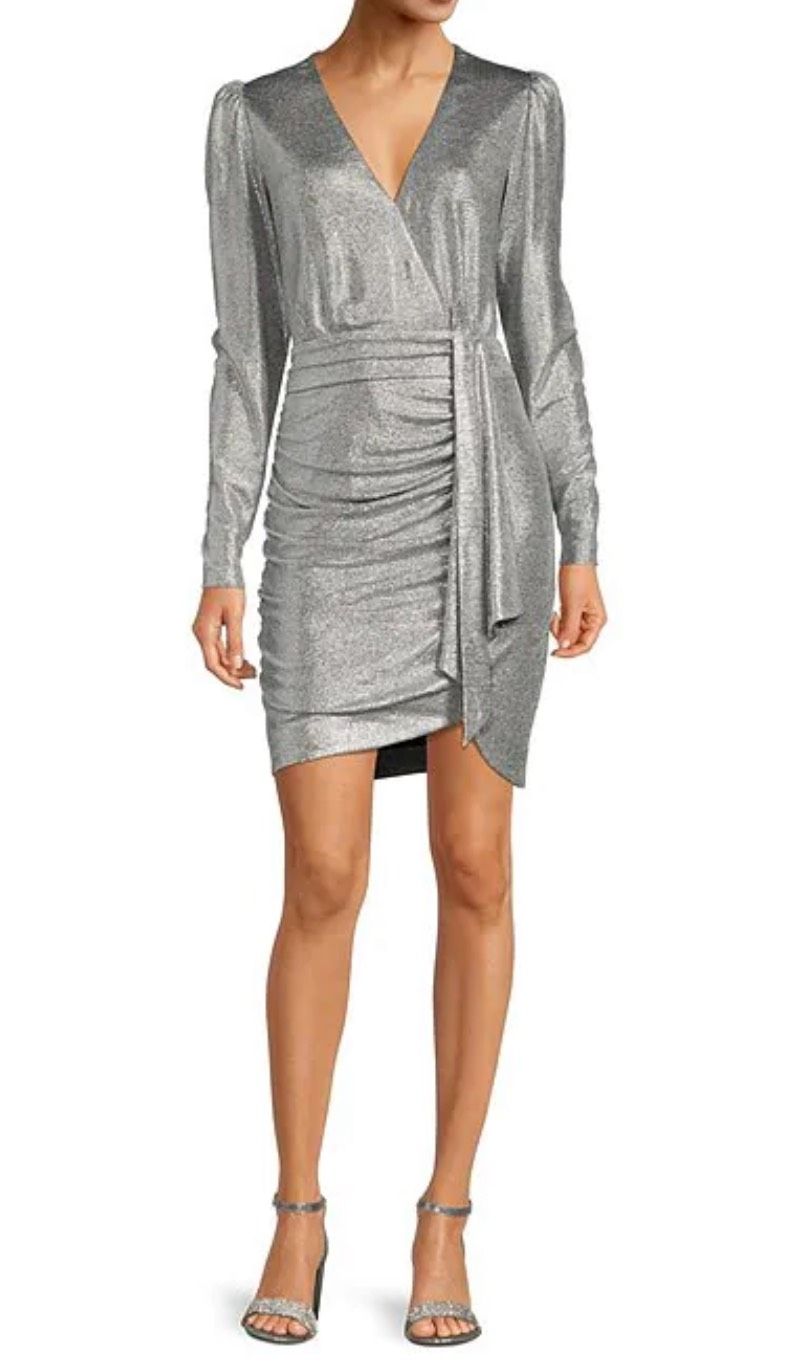 Alex Marie Size 2 Homecoming Long Sleeve Silver Cocktail Dress on Queenly