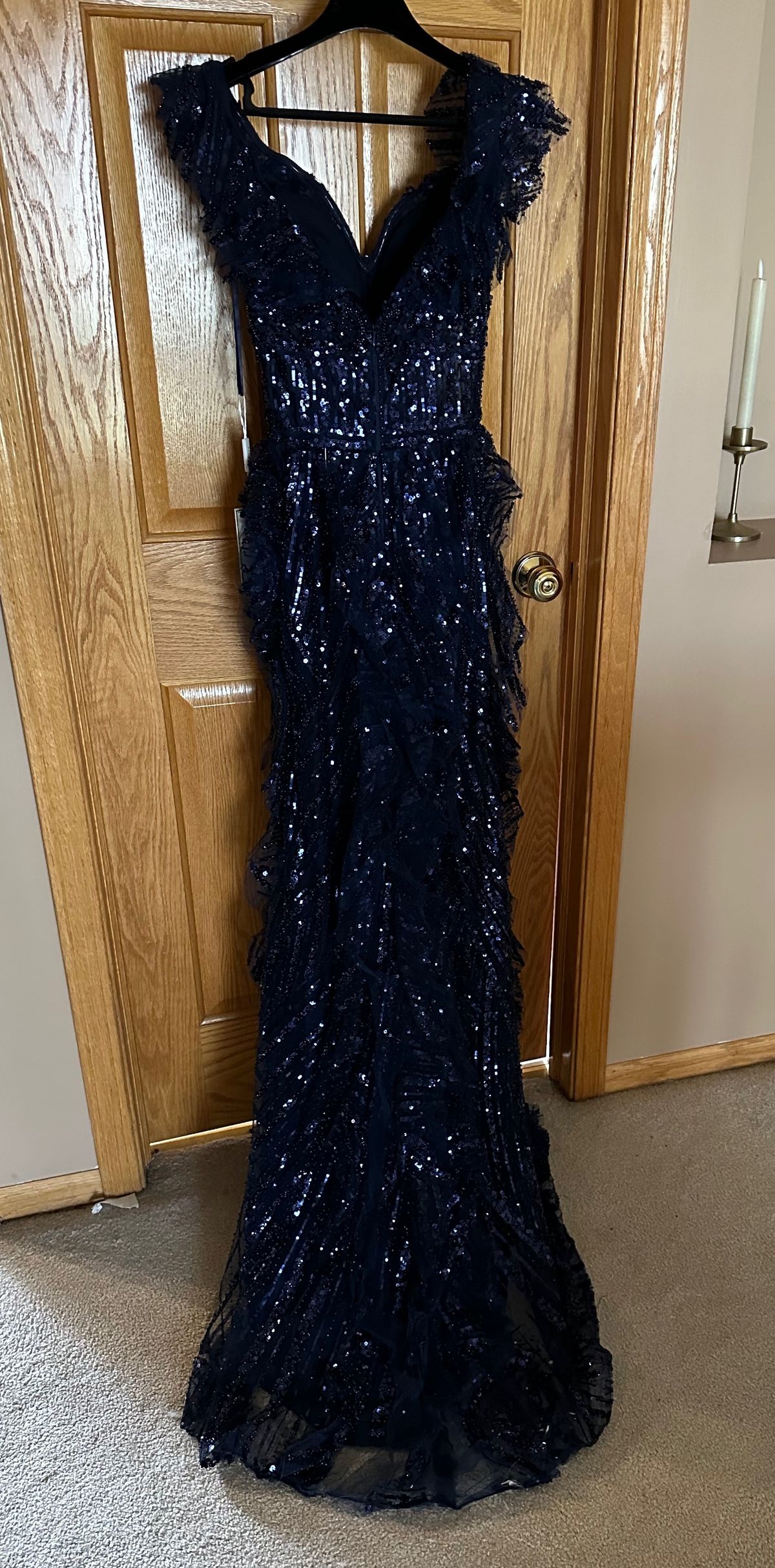 Azzure couture Size 0 Prom Off The Shoulder Sequined Royal Blue A-line Dress on Queenly