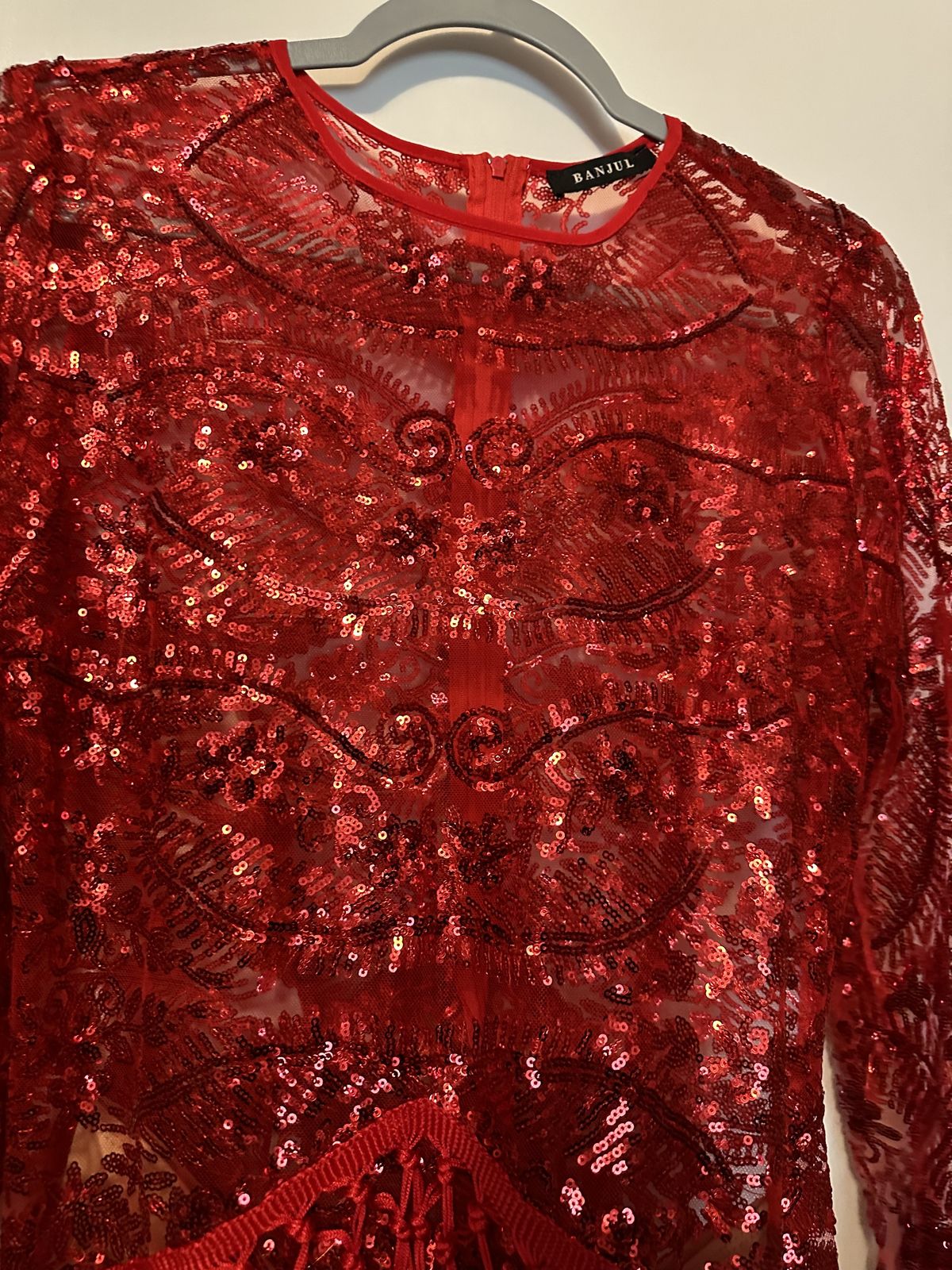 Size S Homecoming Long Sleeve Sequined Red Cocktail Dress on Queenly