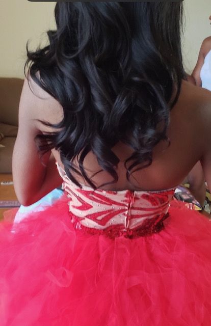 Size 2 Prom Strapless Sheer Red Ball Gown on Queenly