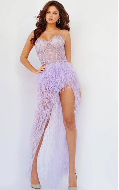 Size 2 Sheer Purple Side Slit Dress on Queenly