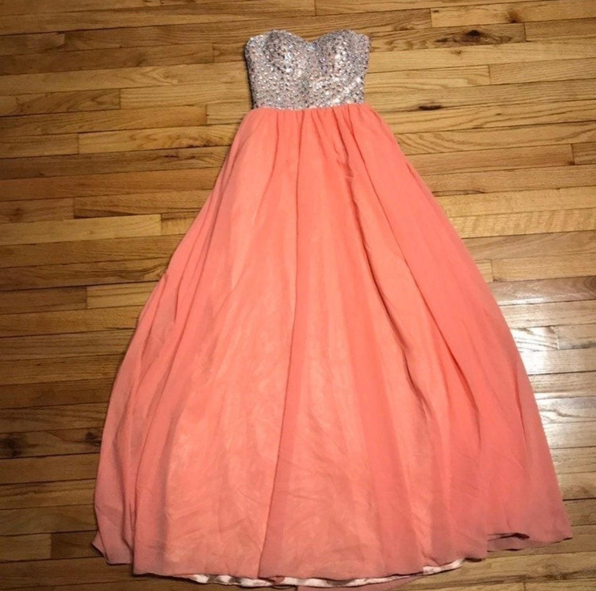 Size 00 Prom Strapless Orange Floor Length Maxi on Queenly