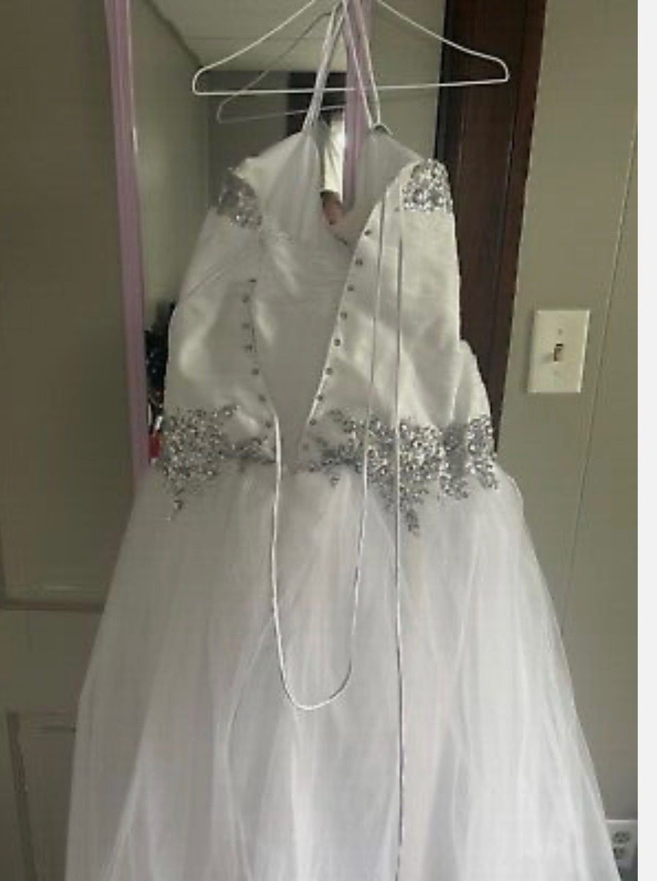 Plus Size 24 Wedding Halter Lace White Ball Gown on Queenly