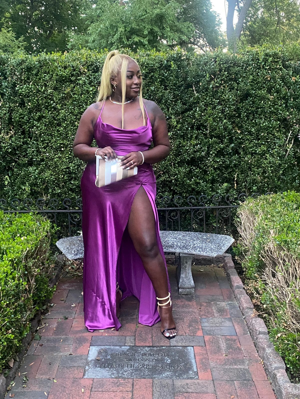 Size L Prom Plunge Purple Side Slit Dress on Queenly