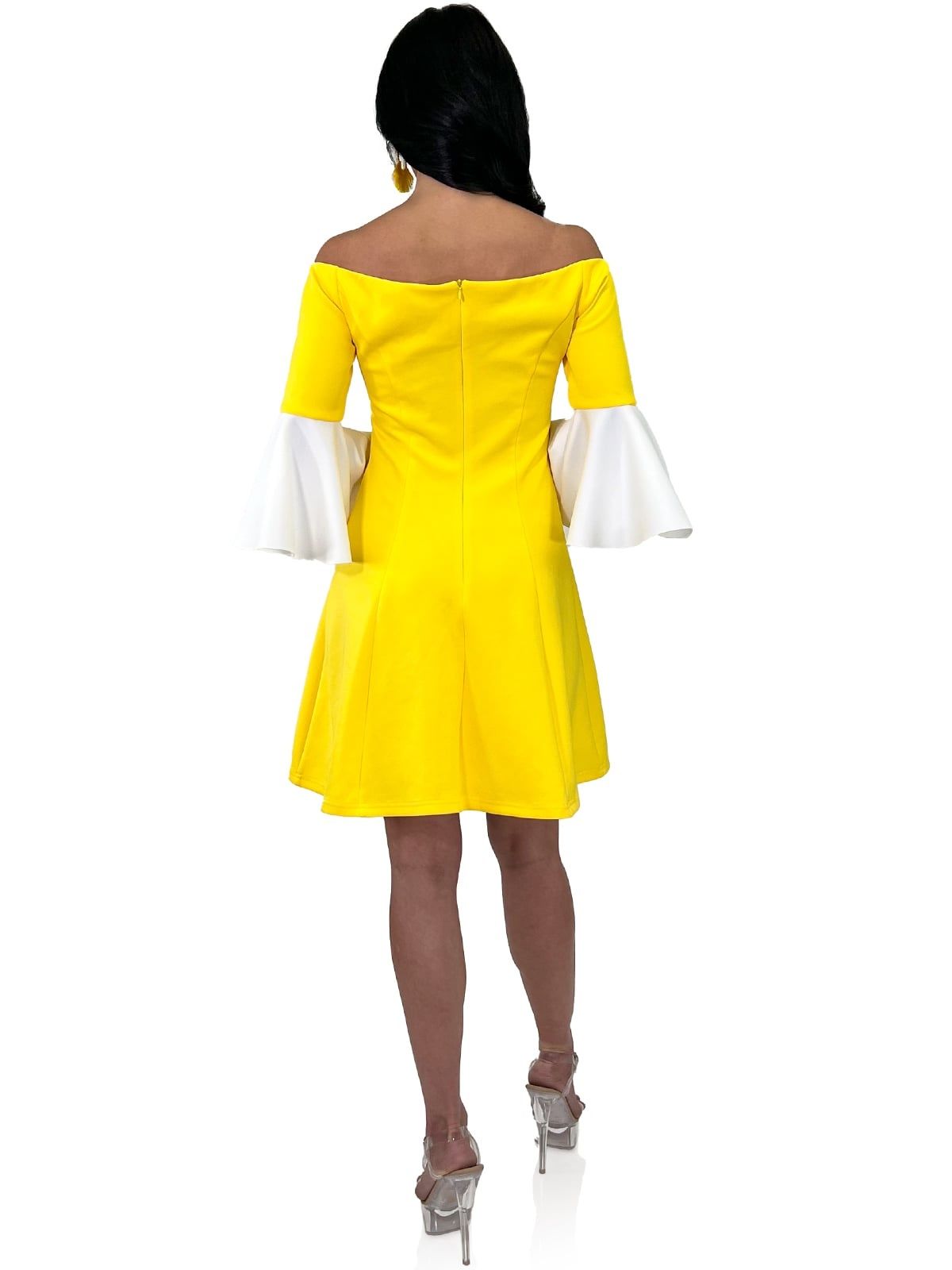 Style 8312 Marc Defang Size 4 Pageant Off The Shoulder Yellow Cocktail Dress on Queenly