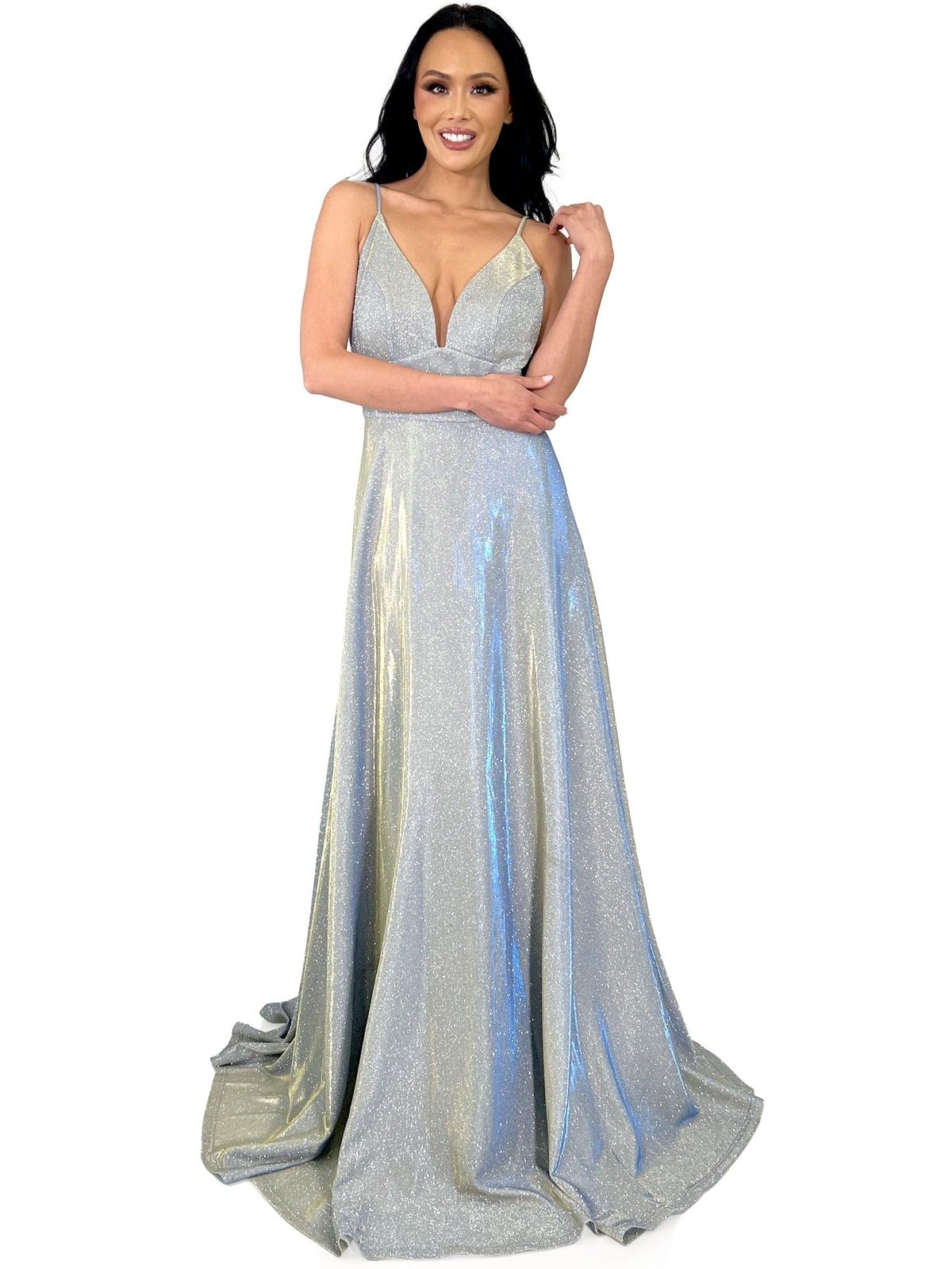 Style 8291 Marc Defang Size 0 Silver Floor Length Maxi on Queenly