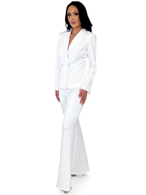 Style 8124 Marc Defang Size 4 Pageant White Formal Jumpsuit on Queenly