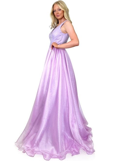 Style 8282 Marc Defang Size 4 Sheer Purple Ball Gown on Queenly