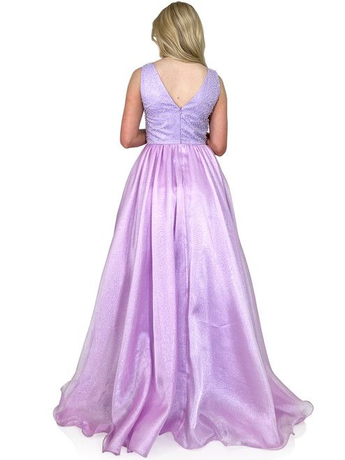 Style 8282 Marc Defang Size 12 Sheer Purple Ball Gown on Queenly