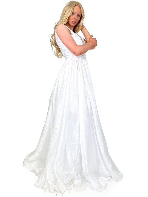 Style 8282 Marc Defang Size 4 Sheer White Ball Gown on Queenly
