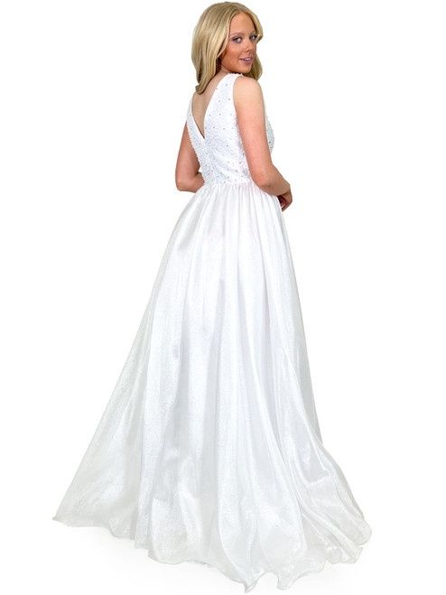 Style 8282 Marc Defang Size 6 Sheer White Ball Gown on Queenly