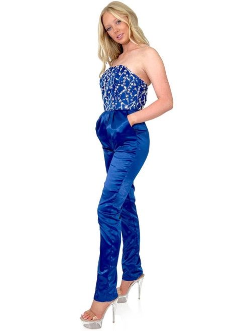 Style 8260 Marc Defang Size 4 Pageant Royal Blue Formal Jumpsuit on Queenly