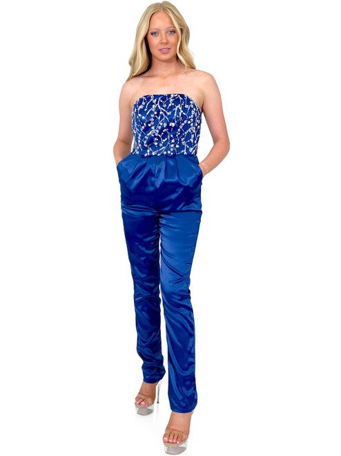 Style 8260 Marc Defang Size 0 Pageant Royal Blue Formal Jumpsuit on Queenly