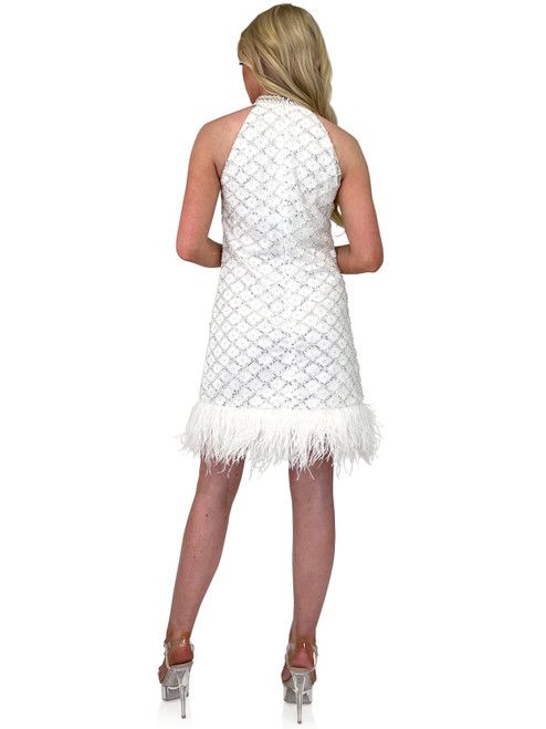 Style 8281 Marc Defang Size 4 Halter White Cocktail Dress on Queenly