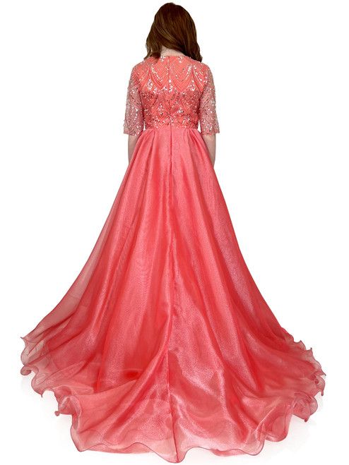 Style 8232 Marc Defang Size 4 Sheer Coral Ball Gown on Queenly