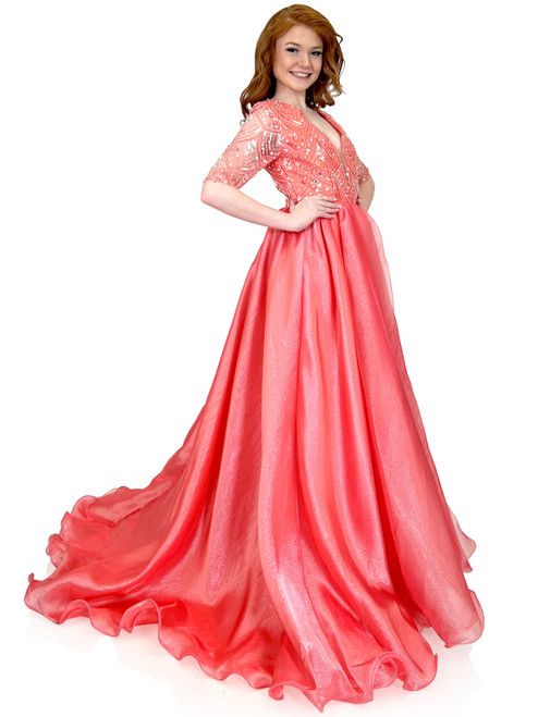 Style 8232 Marc Defang Size 2 Sheer Coral Ball Gown on Queenly