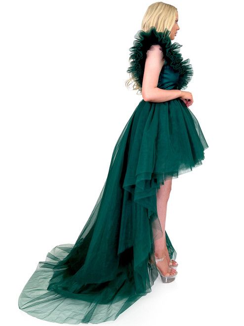 Style 8147 Marc Defang Size 4 Pageant Sheer Emerald Green Side Slit Dress on Queenly
