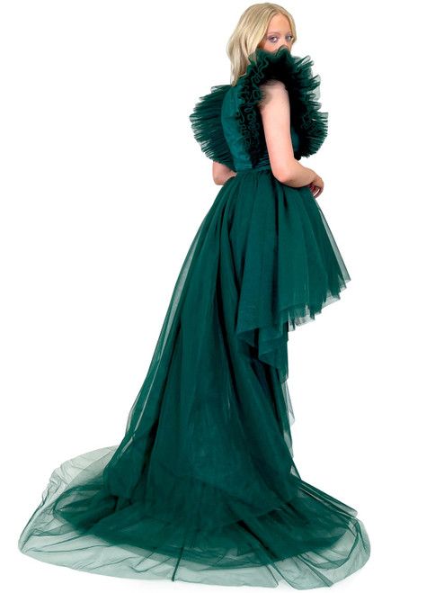 Style 8147 Marc Defang Size 4 Pageant Sheer Emerald Green Side Slit Dress on Queenly