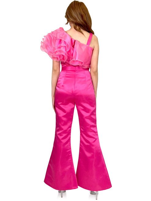 Style 8286 Marc Defang Size 4 Pageant One Shoulder Hot Pink Formal Jumpsuit on Queenly