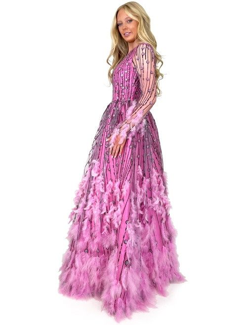 Style 8272 Marc Defang Size 2 Pageant Sheer Pink Ball Gown on Queenly