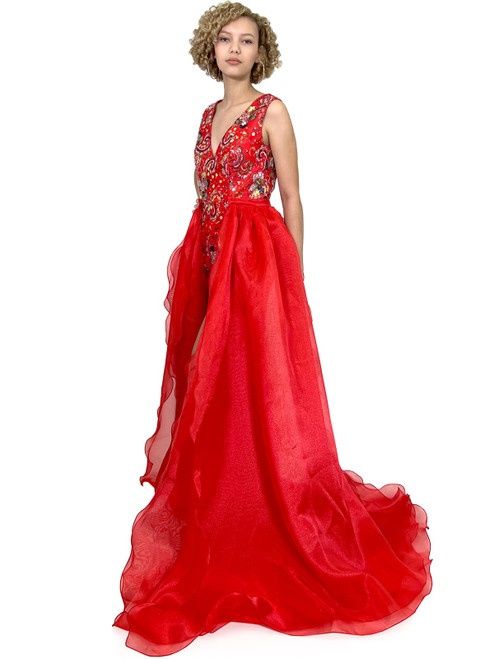 Style 8231 Marc Defang Size 0 Pageant Red Formal Jumpsuit on Queenly