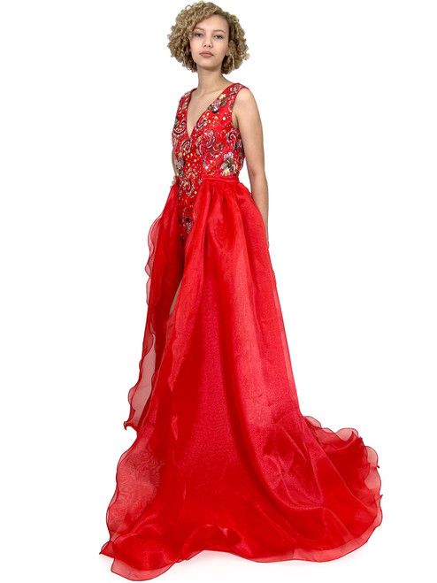 Style 8231 Marc Defang Size 10 Pageant Red Formal Jumpsuit on Queenly