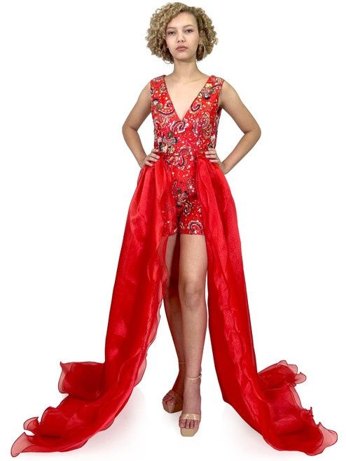 Style 8231 Marc Defang Size 12 Pageant Red Formal Jumpsuit on Queenly
