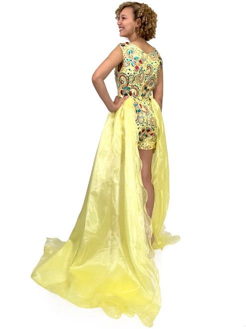Style 8231 Marc Defang Size 4 Pageant Yellow Formal Jumpsuit on Queenly