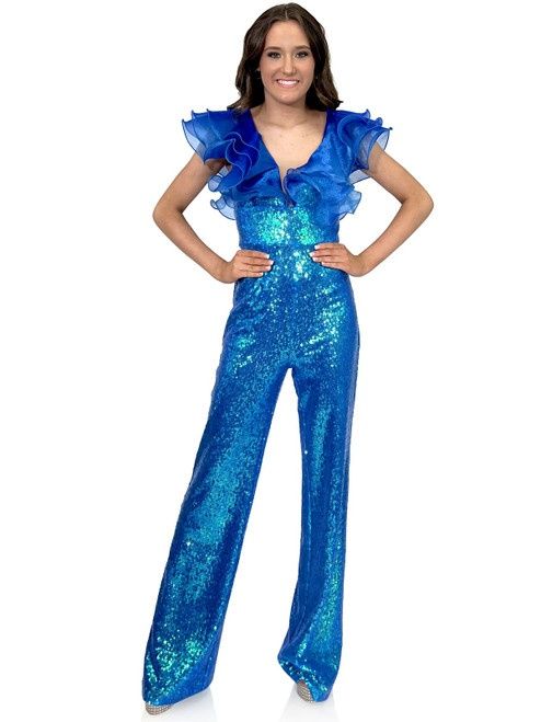 Style 8217 Marc Defang Size 0 Pageant Sheer Blue Formal Jumpsuit on Queenly