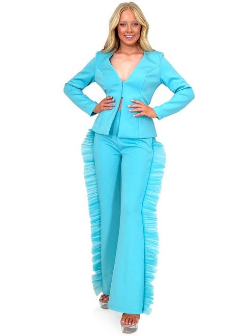 Style 8294 Marc Defang Size 4 Pageant Blue Formal Jumpsuit on Queenly