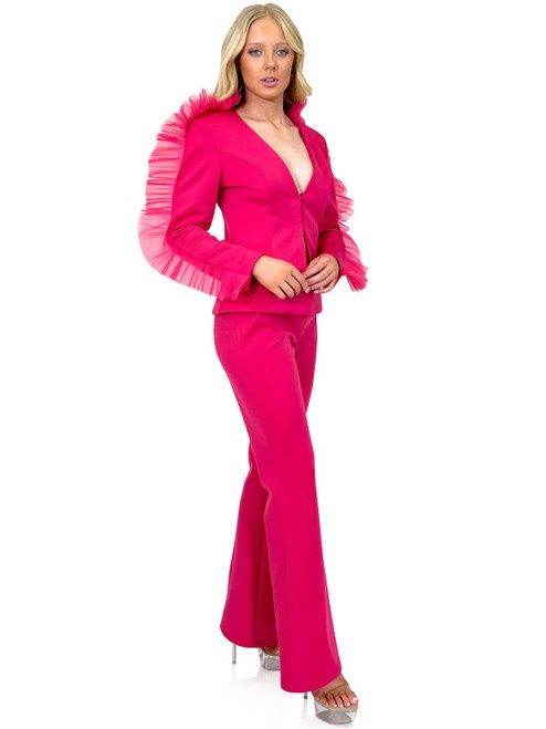 Style 8275 Marc Defang Size 6 Pageant Hot Pink Formal Jumpsuit on Queenly