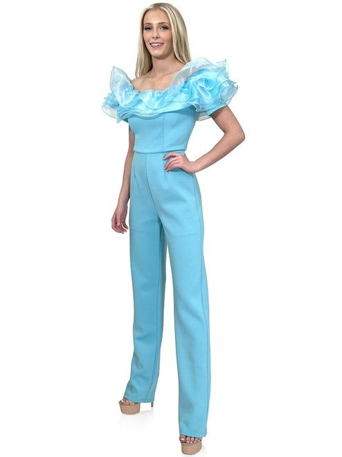 Style 8165 Marc Defang Size 4 Pageant Blue Formal Jumpsuit on Queenly
