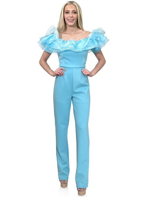 Style 8165 Marc Defang Size 10 Pageant Blue Formal Jumpsuit on Queenly