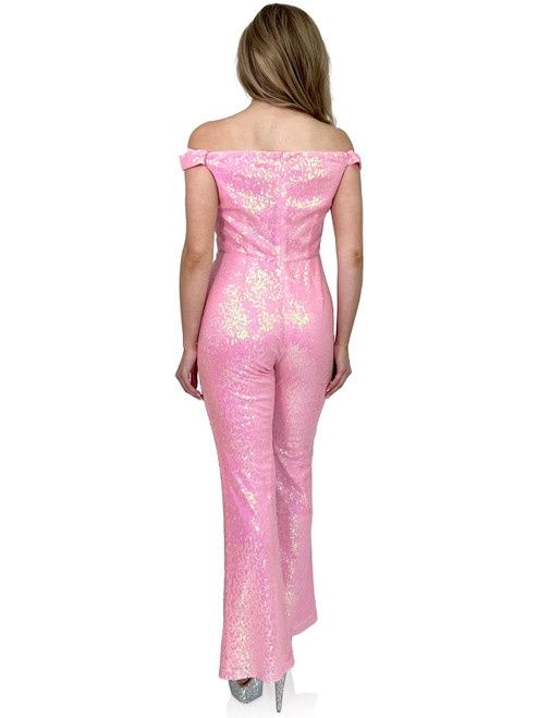 Style 8099 Marc Defang Size 4 Pageant Off The Shoulder Pink Formal Jumpsuit on Queenly