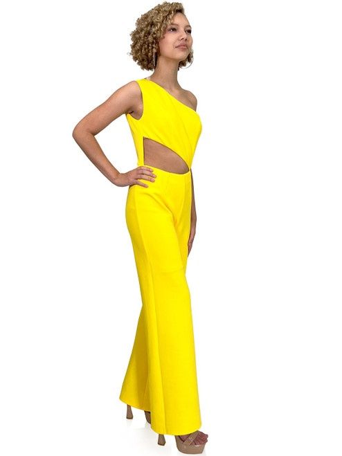 Style 8162 Marc Defang Size 4 Pageant Yellow Formal Jumpsuit on Queenly