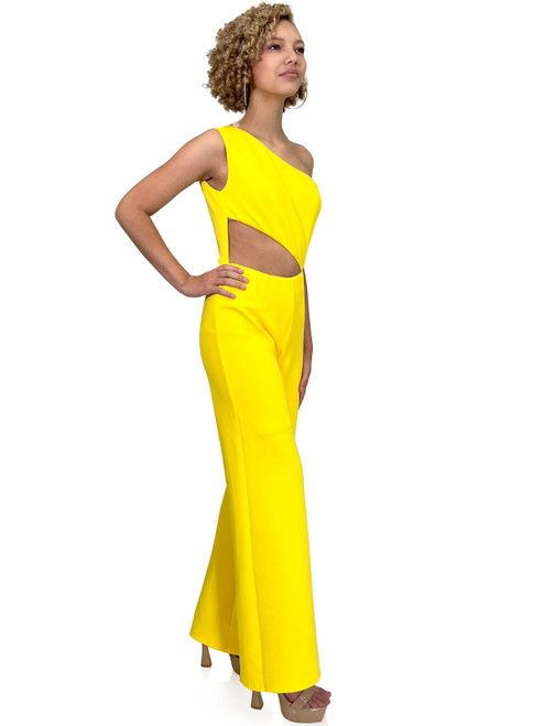 Style 8162 Marc Defang Size 14 Pageant Yellow Formal Jumpsuit on Queenly