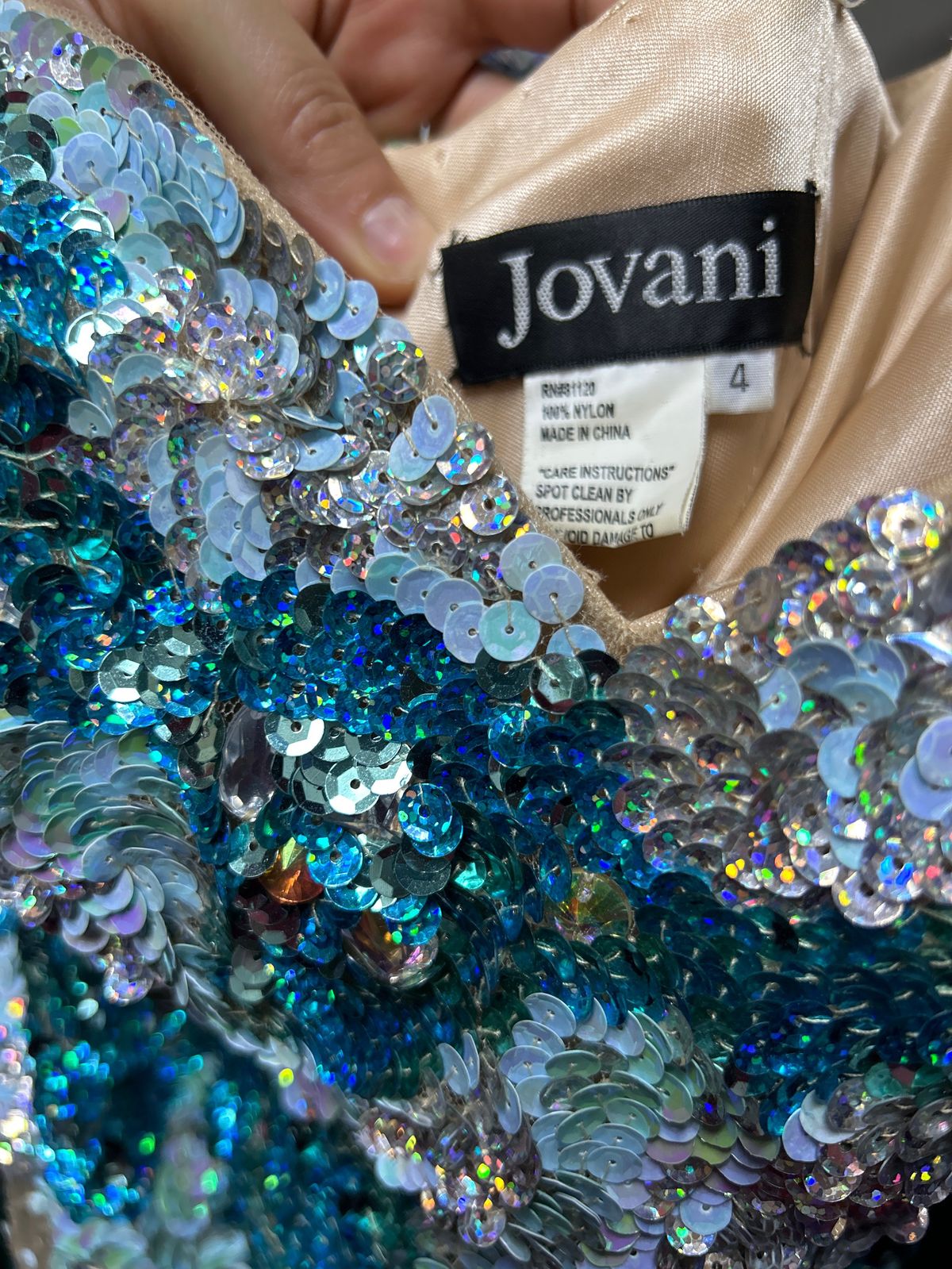 Jovani Size 4 Prom Strapless Sequined Blue Mermaid Dress on Queenly