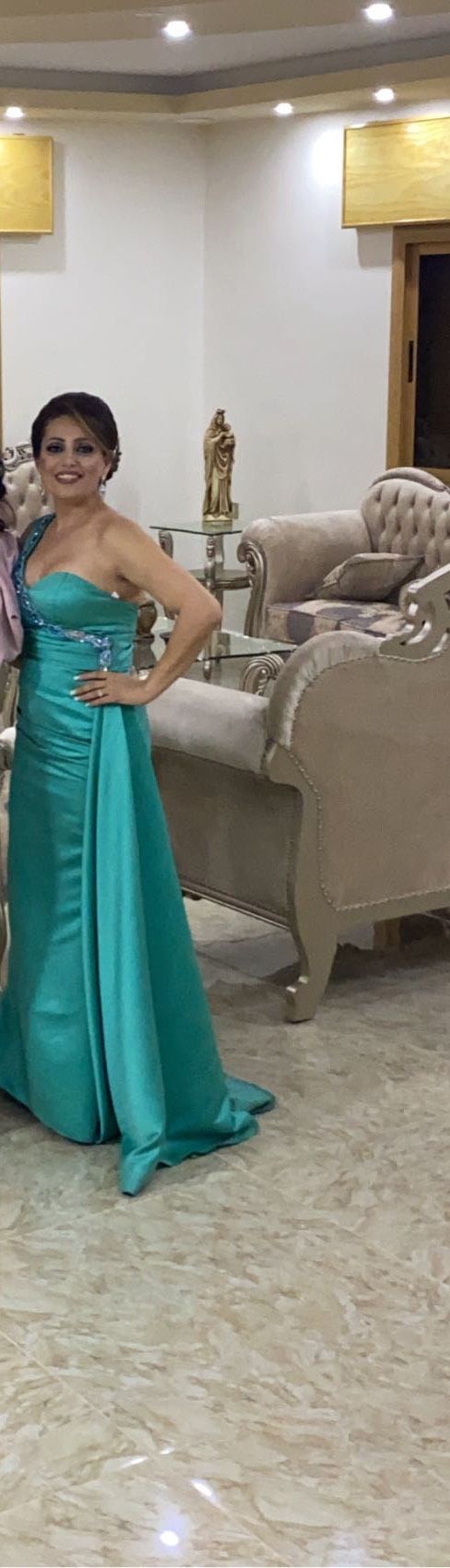 Size 4 Prom One Shoulder Sequined Emerald Green Mermaid Dress on Queenly