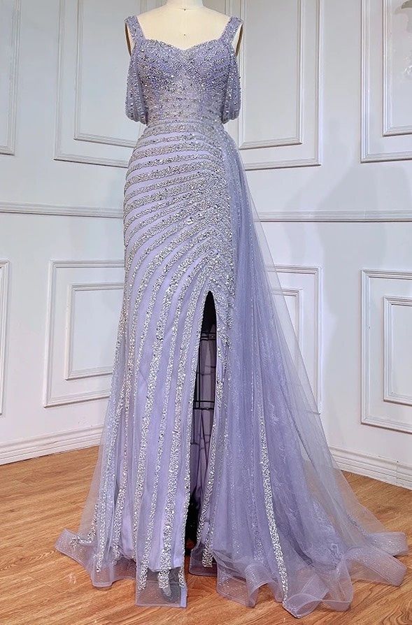 Style -1 Size 8 Prom Off The Shoulder Sequined Light Purple Side Slit Dress on Queenly