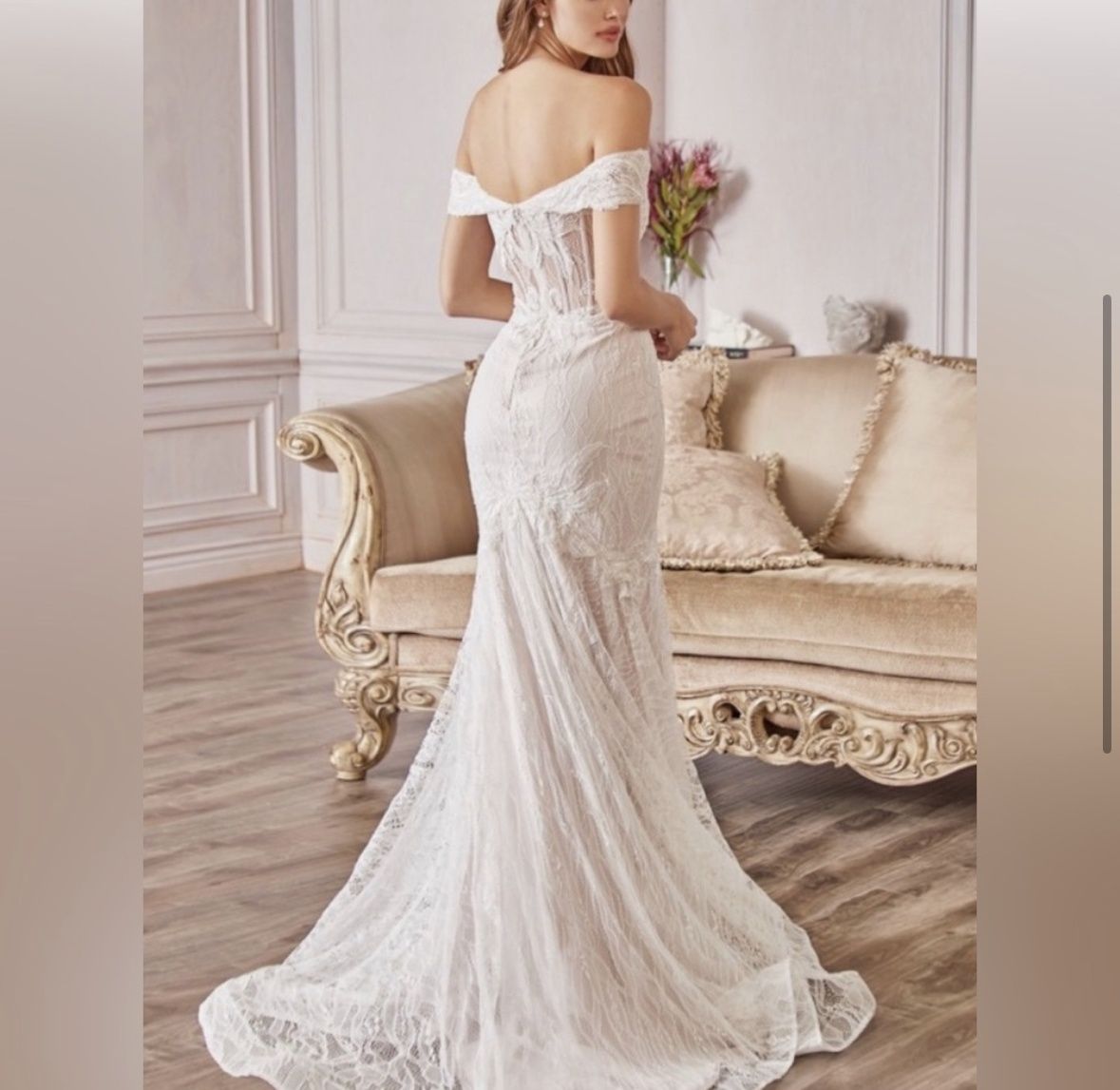 Style A0666 Andrea and Leo Size 2 Wedding Off The Shoulder Lace White Mermaid Dress on Queenly