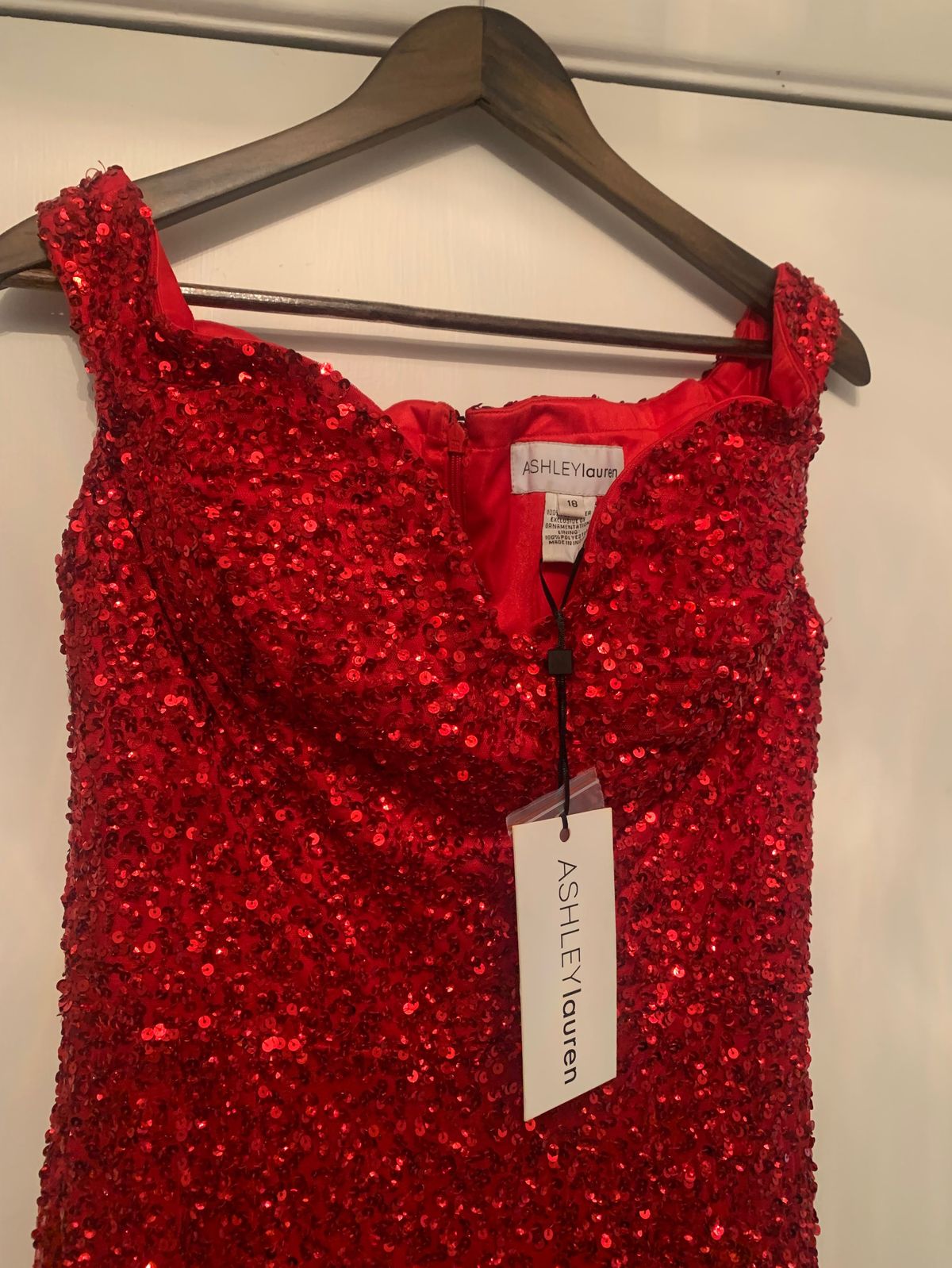 Ashley Lauren Plus Size 18 Off The Shoulder Red Side Slit Dress on Queenly