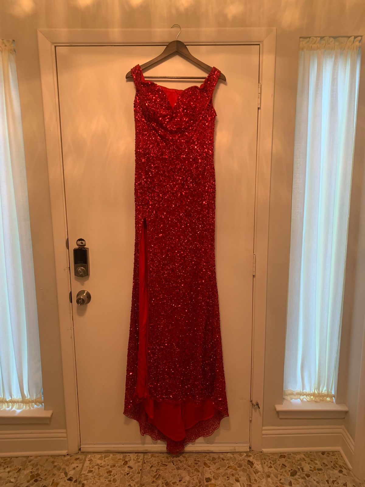 Ashley Lauren Plus Size 18 Off The Shoulder Red Side Slit Dress on Queenly