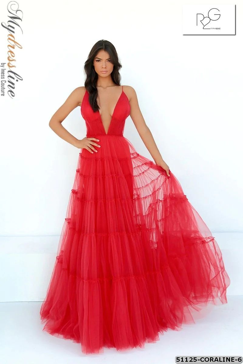 Style 51125-591682-1 Tarik Ediz Size 0 Prom Plunge Red A-line Dress on Queenly